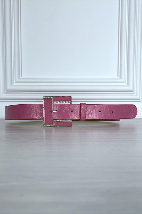 Fuchsia riem met glanzende vierkante gesp - 2