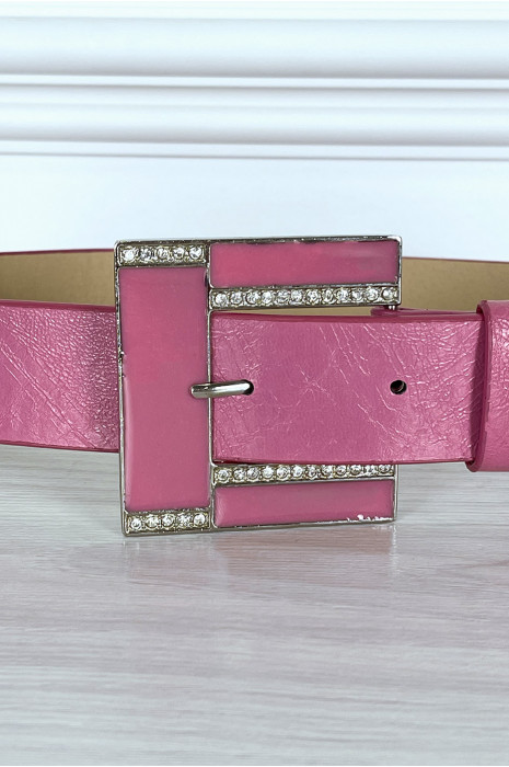 Fuchsia belt with shiny square buckle - 3