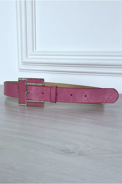 Fuchsia belt with shiny square buckle - 4