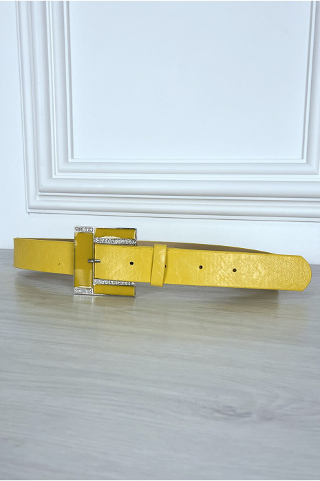 Ceinture jaune à boucle carrée brillante - 3