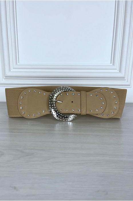 Ceinture camel épaisse et élastique à strass - 1