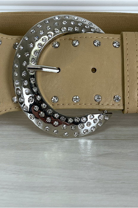 Ceinture camel épaisse et élastique à strass - 2