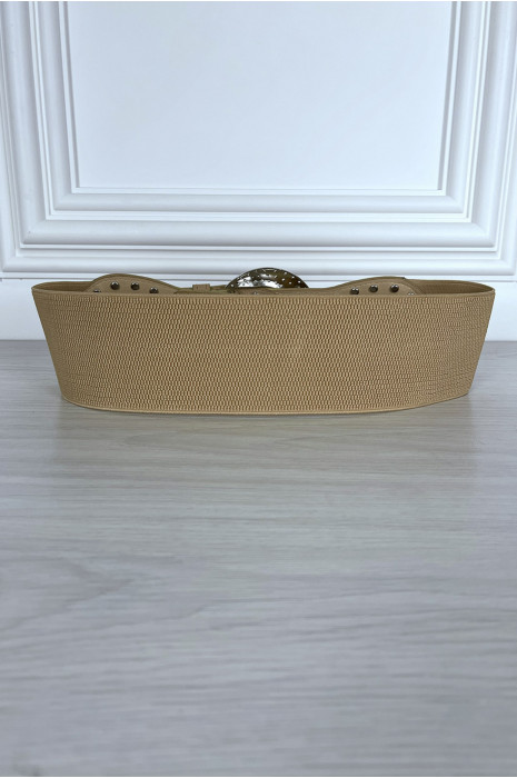 Ceinture camel épaisse et élastique à strass - 3