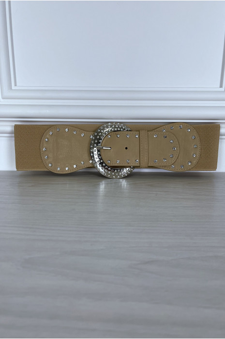 Ceinture camel épaisse et élastique à strass - 4