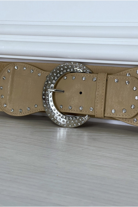 Ceinture camel épaisse et élastique à strass - 5