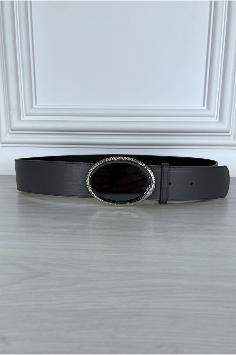 Gray belt with shiny jewelry buckle - 1