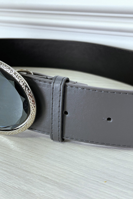 Gray belt with shiny jewelry buckle - 4