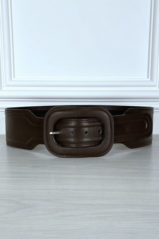 Trendy brown faux leather belt - 1