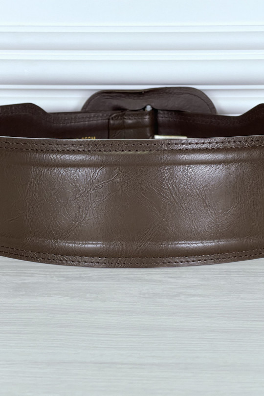 Trendy brown faux leather belt - 5