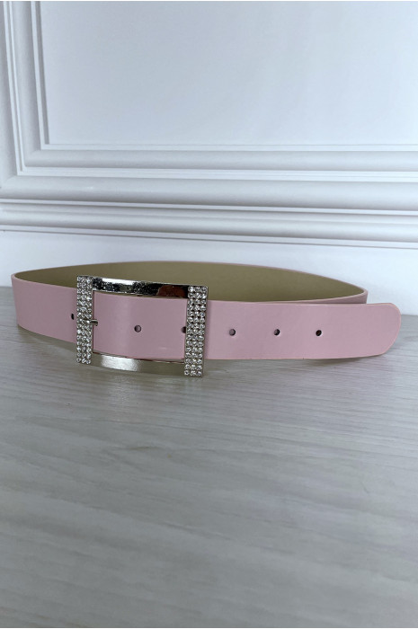 Roze faux riem met rechthoekige gesp van strass - 3