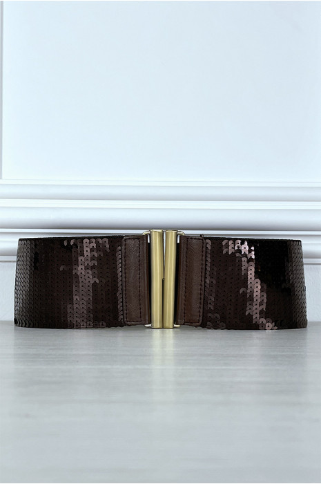Brown elastic belt with sequins - 4