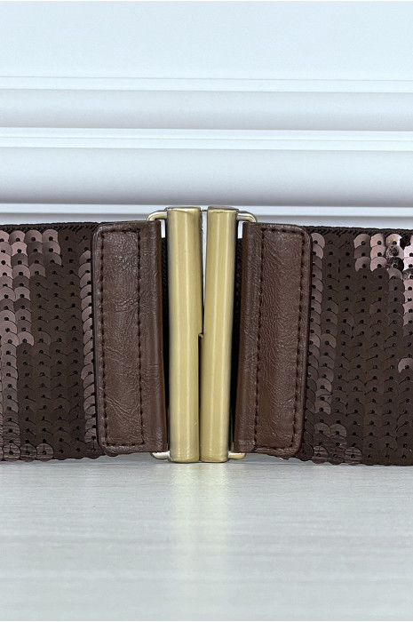 Brown elastic belt with sequins - 5