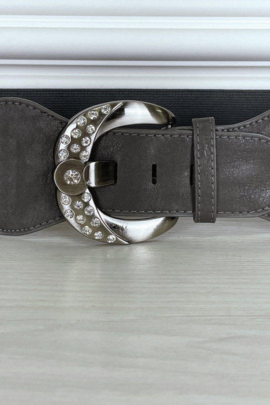 Gray elastic belt with shiny buckle - 1