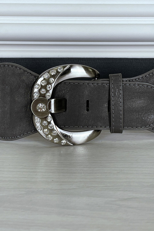 Gray elastic belt with shiny buckle - 3