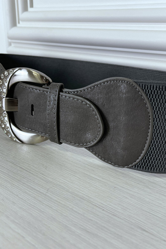 Gray elastic belt with shiny buckle - 5
