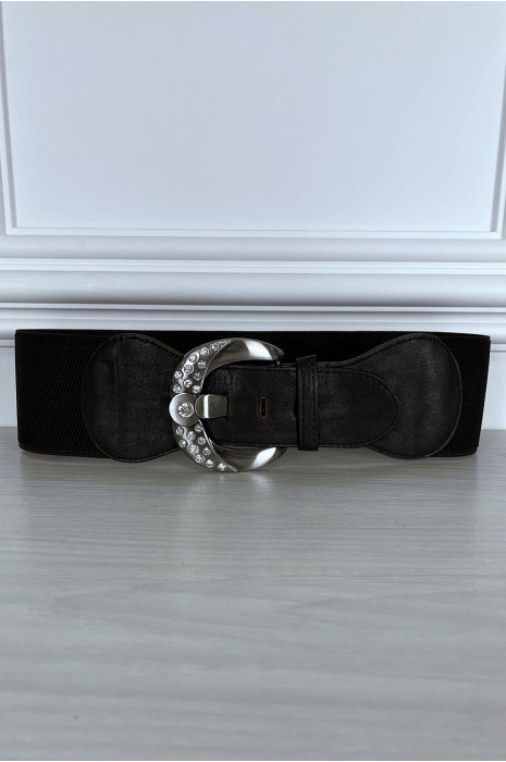 Elastische bruine riem met glanzende gesp - 1