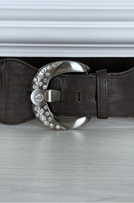 Elastische bruine riem met glanzende gesp - 2