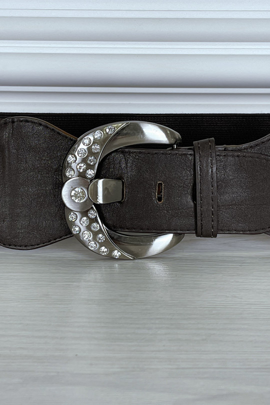 Elastic brown belt with shiny buckle - 2