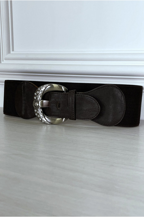 Elastic brown belt with shiny buckle - 3