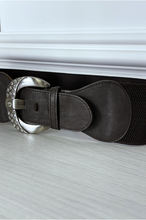 Ceinture marron élastique à boucle brillante - 4