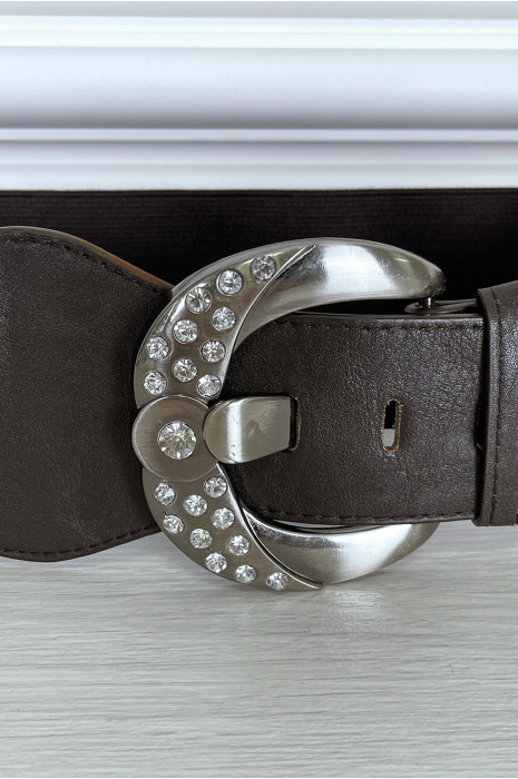 Ceinture marron élastique à boucle brillante - 5
