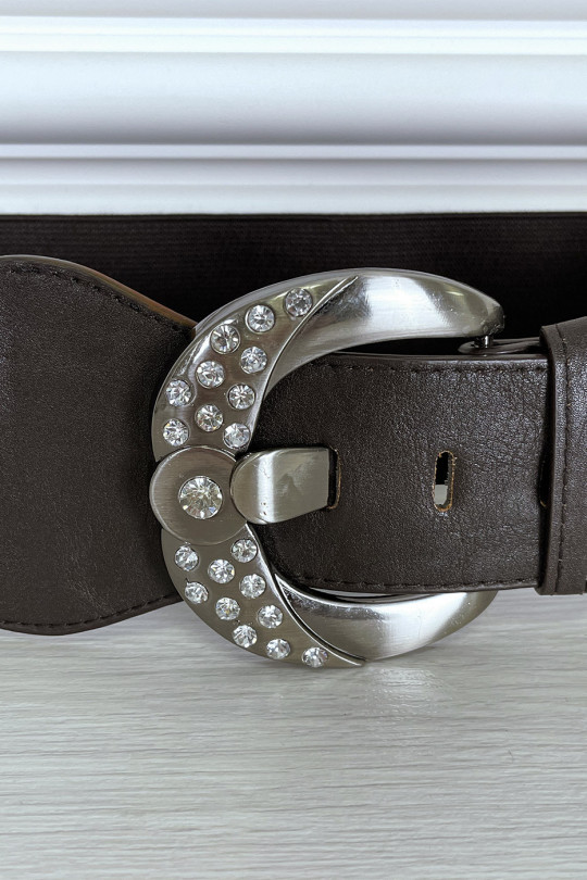 Elastic brown belt with shiny buckle - 5