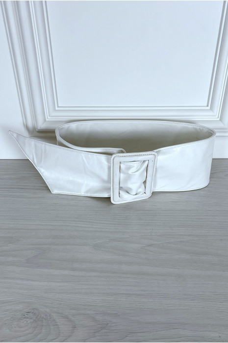 Ceinture blanche en similicuir avec boucle rectangle - 1