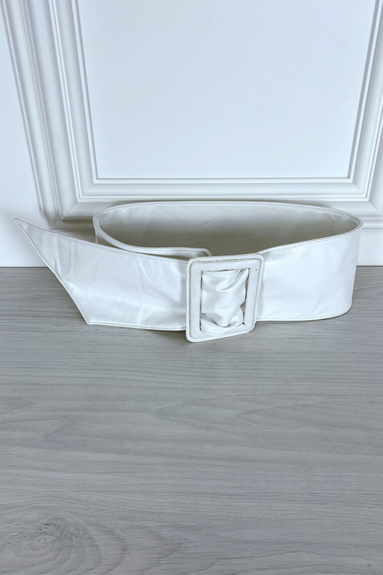 White faux leather belt with rectangle buckle - 1