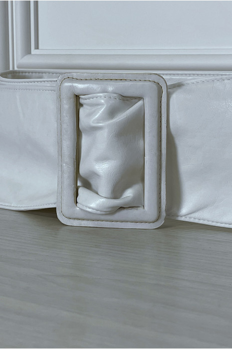 Witte imitatieleren riem met rechthoekige gesp - 3