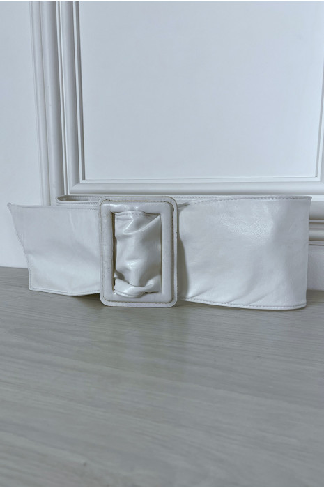 White faux leather belt with rectangle buckle - 4
