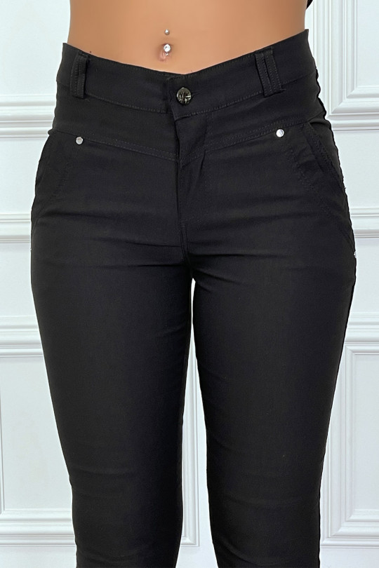Pantalon slim noir en stretch taille haute à poches - 3
