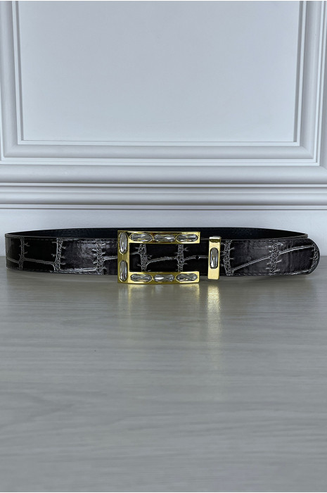 Ceinture grise façon réptile et boucle bijoux dorée - 4