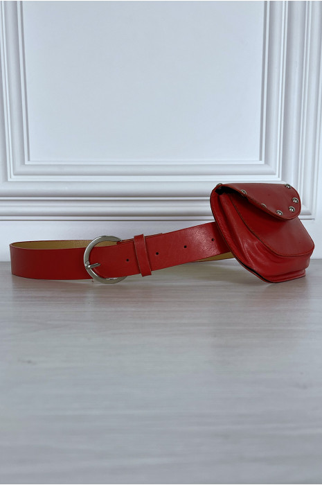 Ceinture rouge à pochette à clous sur le côté