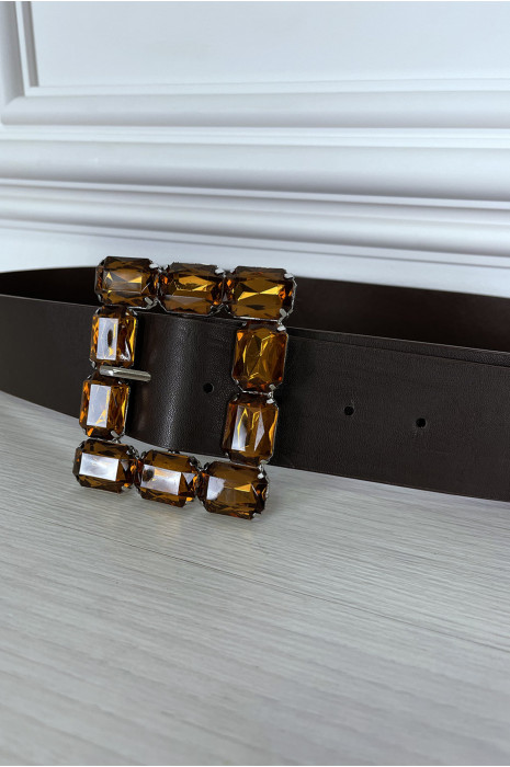 Ceinture marron avec boucle en bijoux - 3