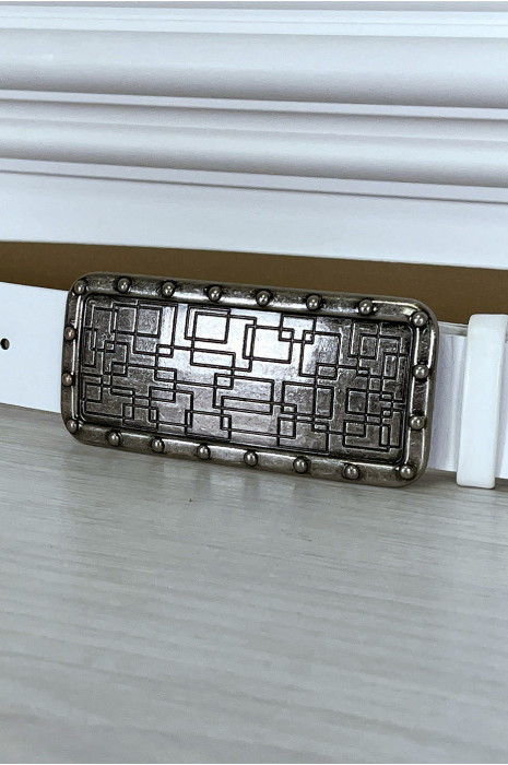 Thin white belt with rectangle buckle - 1
