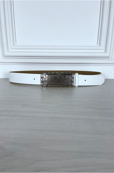 Thin white belt with rectangle buckle - 2