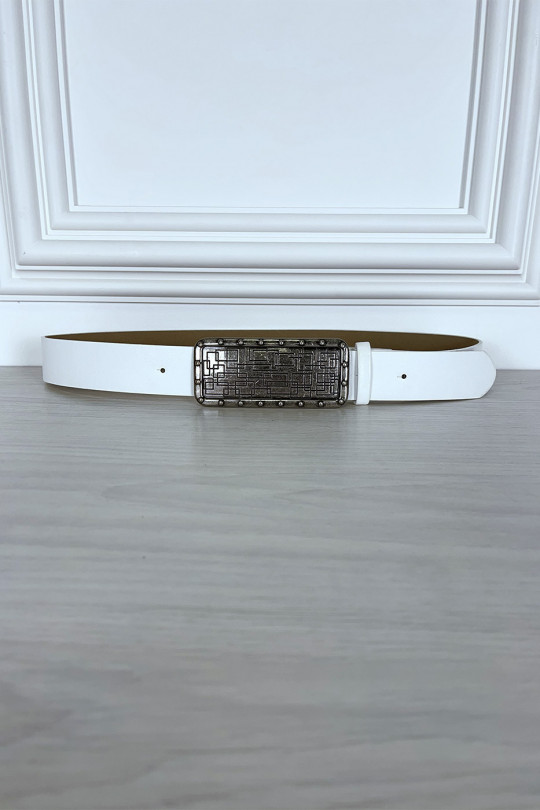 Thin white belt with rectangle buckle - 2
