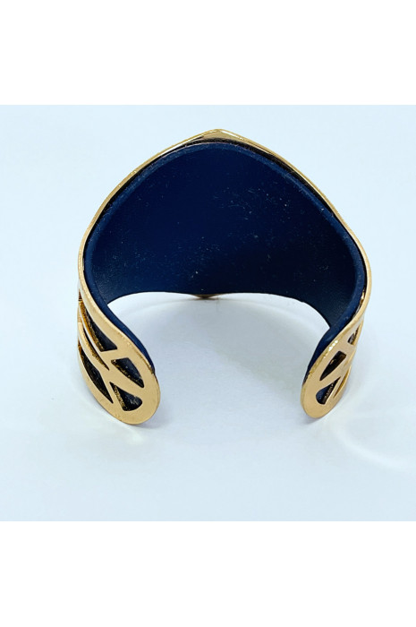 Bracelet en jonc doré à simili marine forme asymétrique - 3