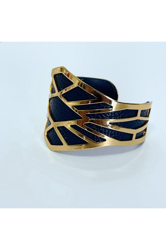 Bracelet en jonc doré à simili marine forme asymétrique - 2