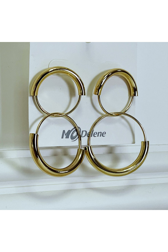 Golden double hoop earrings - 2