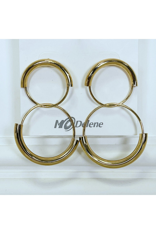 Golden double hoop earrings - 1