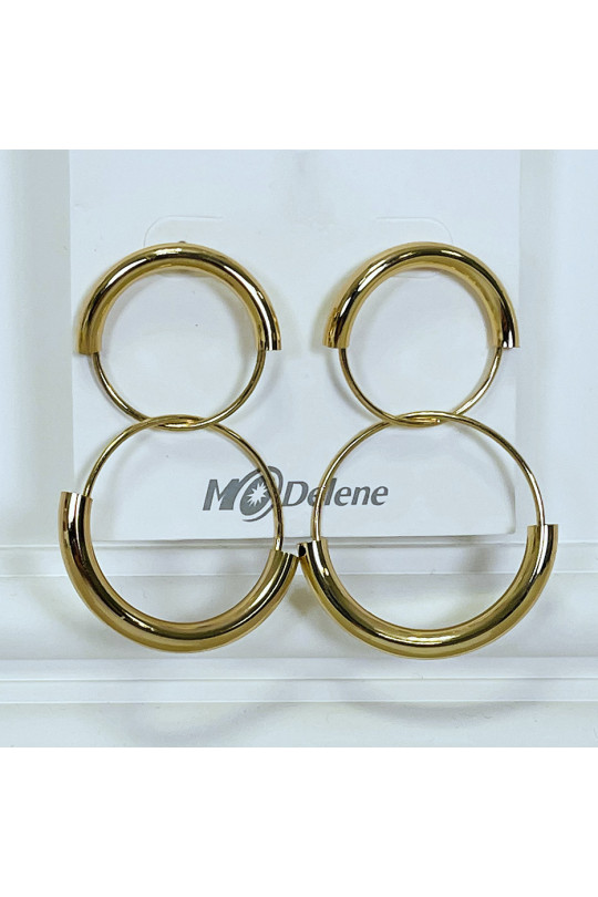 Golden double hoop earrings - 3