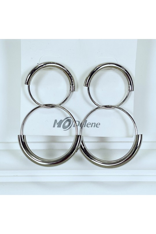 Silver Double Hoop Earrings - 1