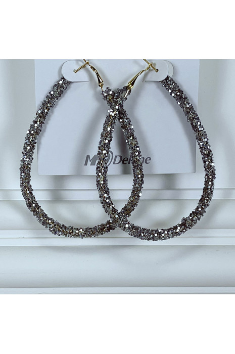 Boucles d'oreille créoles en forme de gouttes argentées - 2