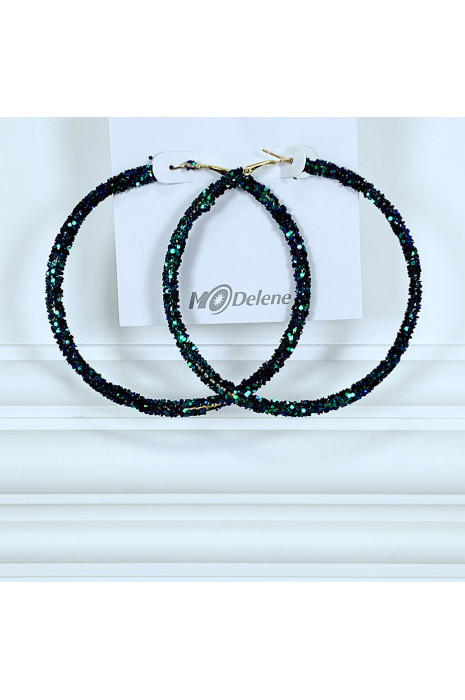 Blue glitter hoop earrings - 1