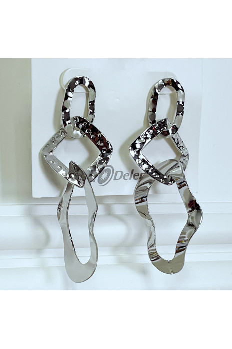 Boucles d'oreilles argentées asymétrique et géométrique - 1