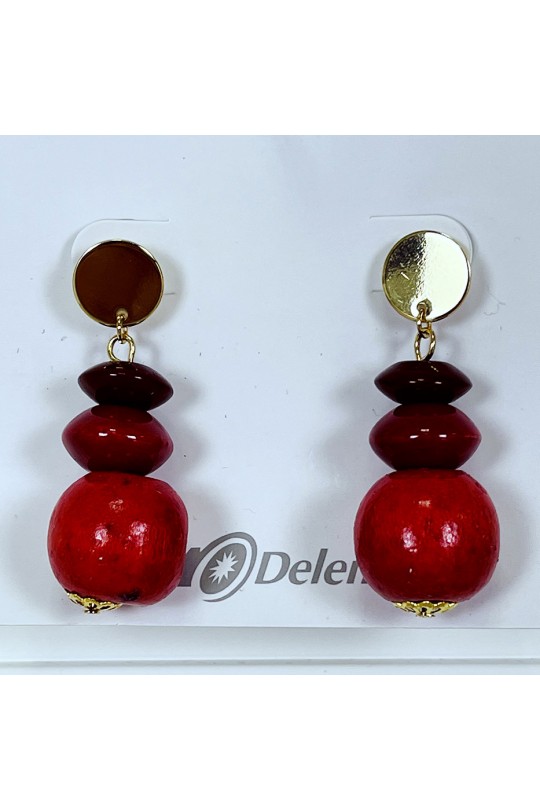 Red wood bead earrings - 1
