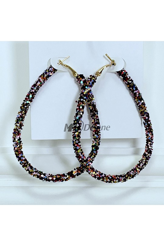 Boucles d'oreille créoles en forme de gouttes colorées - 1