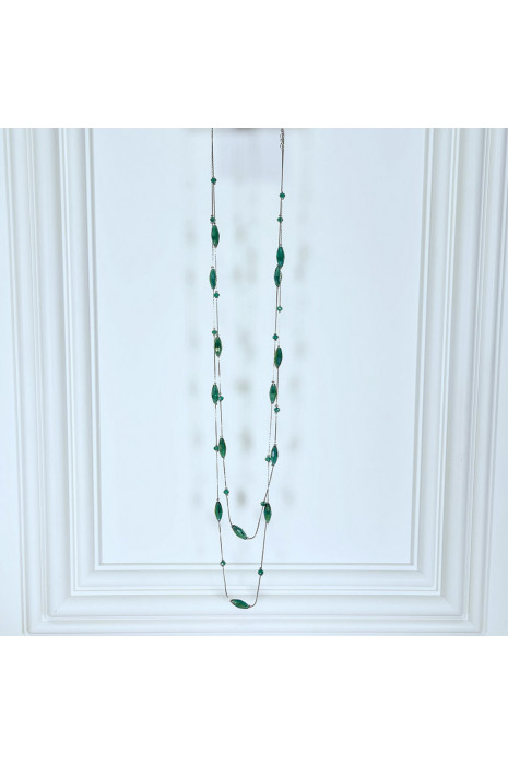 Collier sautoir pour femme avec pierres vertes