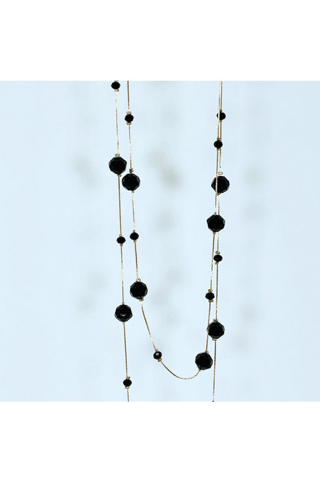 Collier sautoir doré avec pierres transparentes brillantes